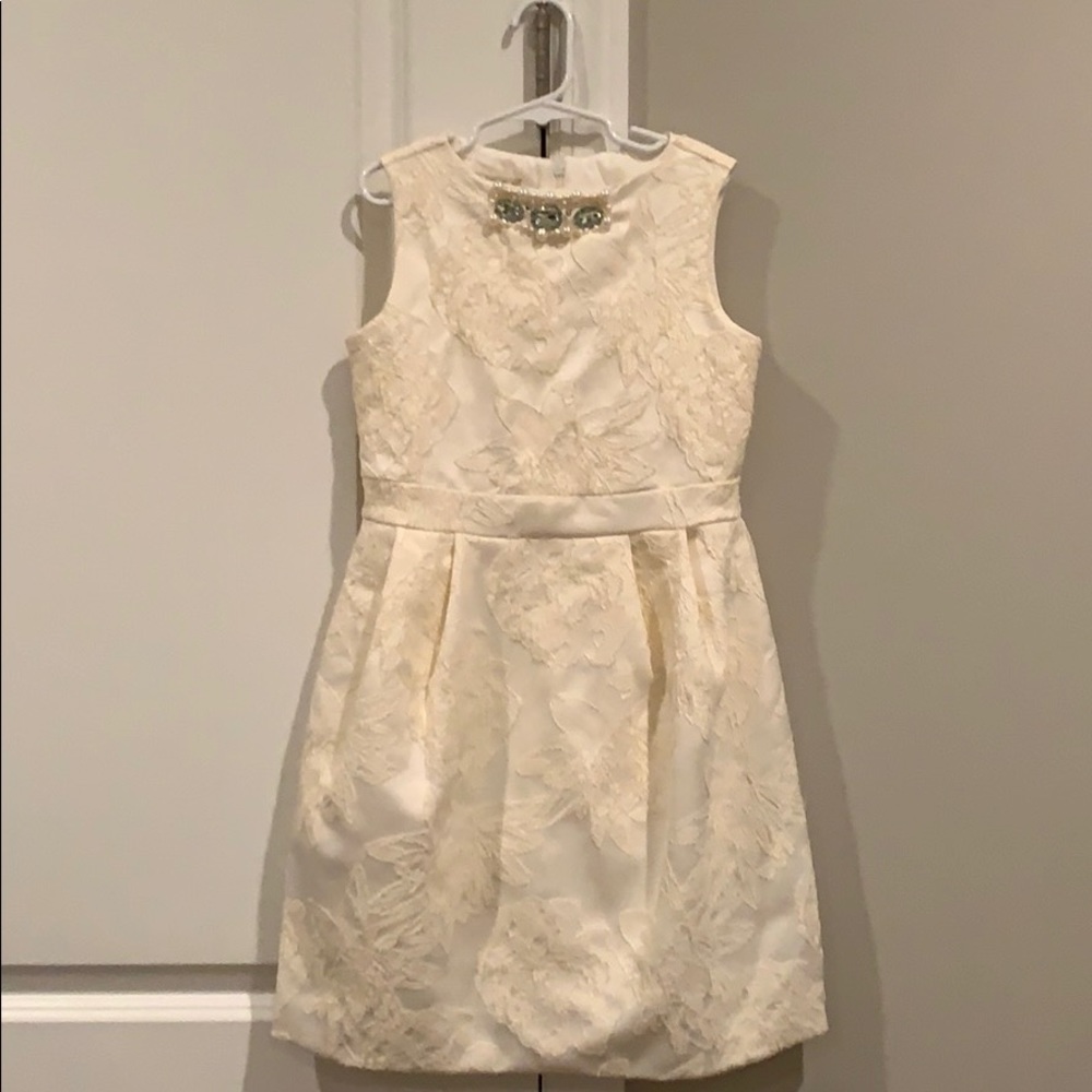Off white jacquard dress with embelishments